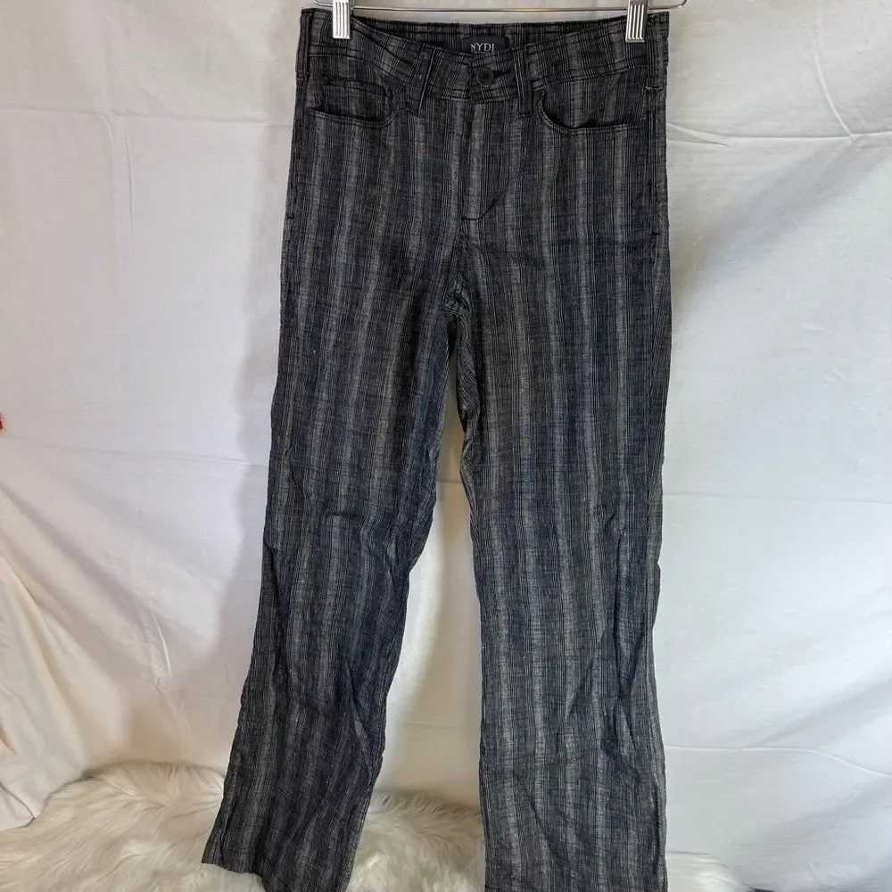 NYDJ Black Striped Linen Blend Trouser Pants‎ Sz 0 - Picture 2 of 13
